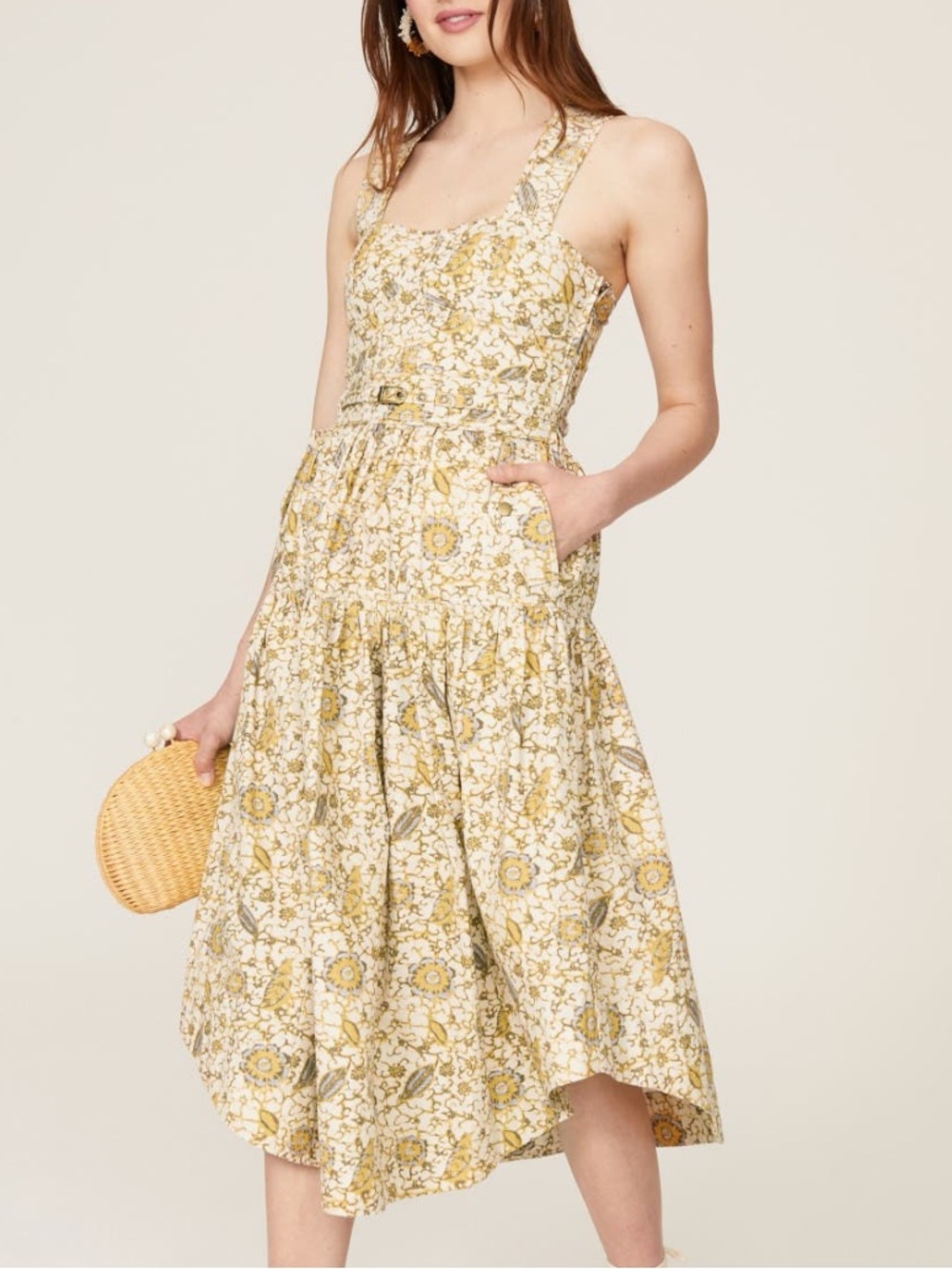 Ulla Johnson Enzo Floral Cotton Midi Dress Sweetheart Neckline Size 10